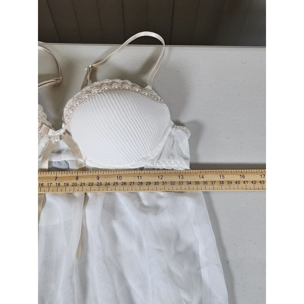 Apt. 9 Intimates White Pleated Babydoll Chemise Lingerie Underwire Pearl Bow S